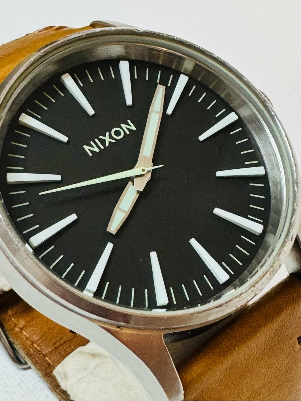 Nixon Sentry 38 38mm Men's Watch Silver Brown Leather Black Dial